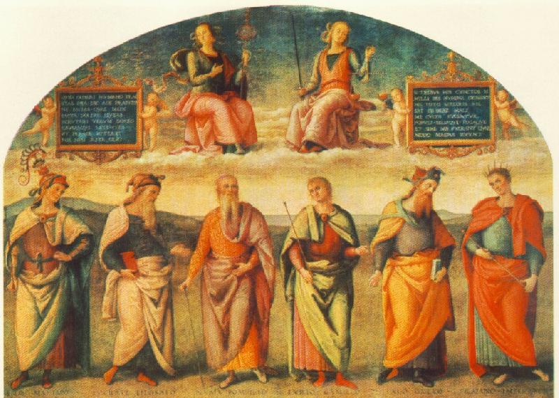 PERUGINO, Pietro Prudence and Justice with Six Antique Wisemen Sweden oil painting art